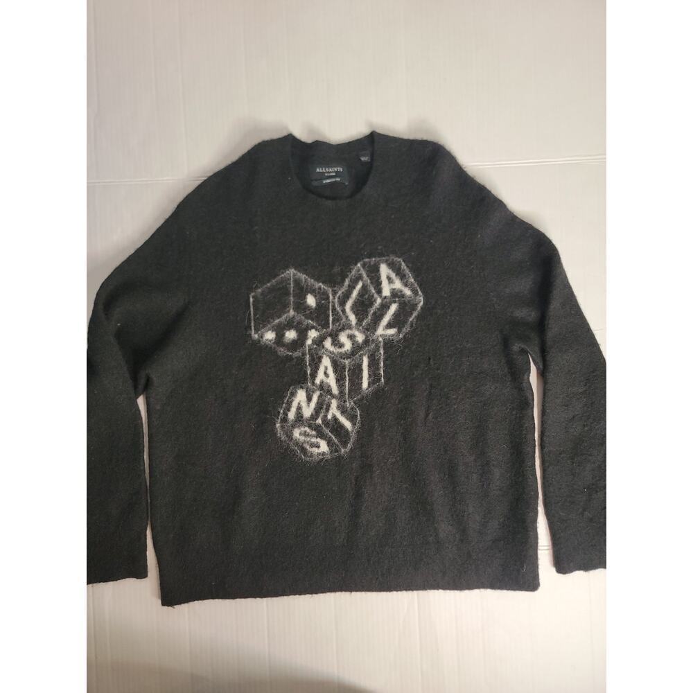 ALL SAINTS Sweater Mens SZ XL DICE ROLLER CREW ALPACA BLEND BLACK OVERSIZED FIT